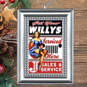 Get Your Willys Service Here Jeep Pin Up Girl Retro Nostalgic Christmas Ornament